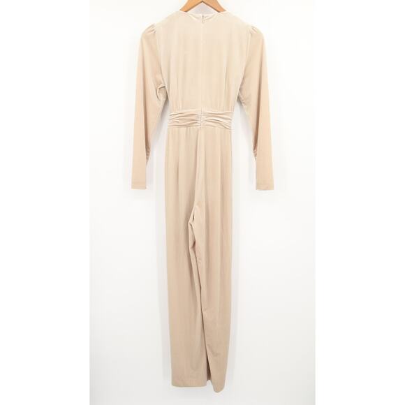 Antonio Melani Jumpsuit Champagne Beige Velvet Long Sleeve V Neck Wrap Tie 0 - Picture 11 of 12